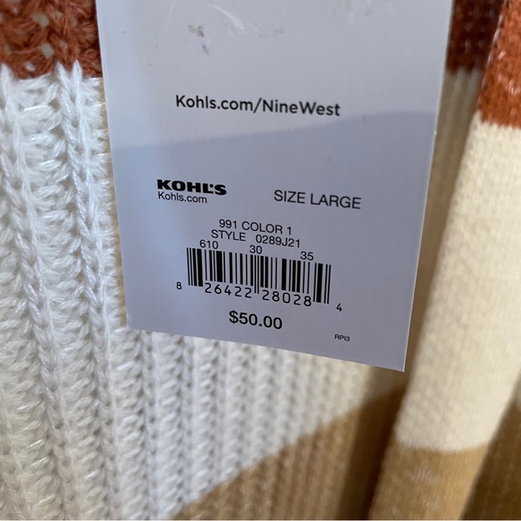 Nine West Women's Colorblock Long Sleeve Open Front Cardigan Sweater LG NEW $50 - Picture 4 of 10